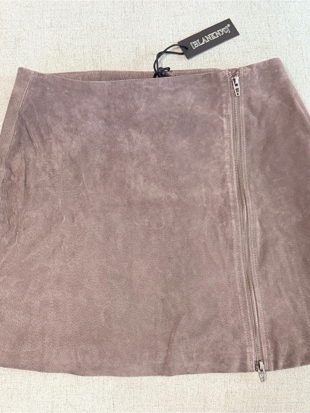 BLANKNYC Genuine Suede Leather Side Zip Mini Skirt Taupe Grey NWT sz 29